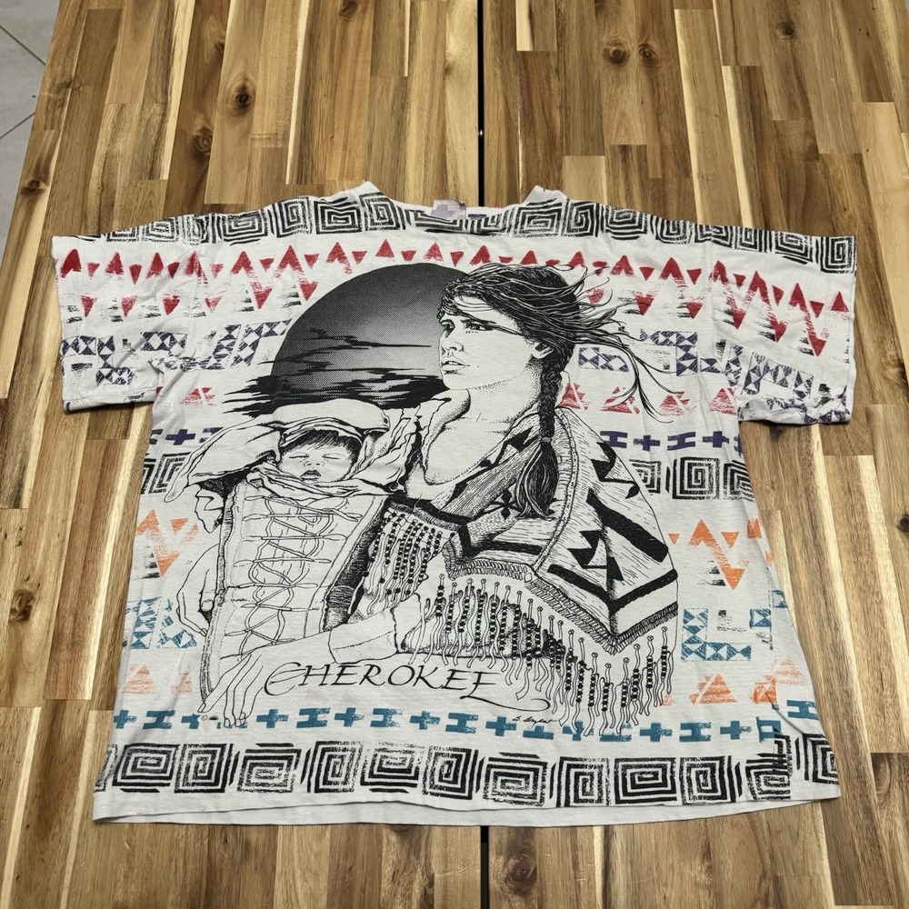 Vintage Native American Shirt Mens XL AOP Cherokee Aztec Woman Boxy Fit 90s